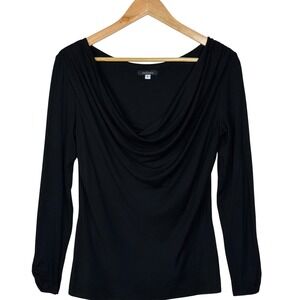 Stiletto Cowl Neck Top Womens Fitted Stretch Black USA Minimalist Y2K Comfy Chic